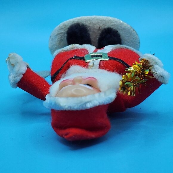1950s Santa Claus Figure Celluloid Face Felt Suit Tinsel Bottle Brush Tree Japan - Picture 8 of 9